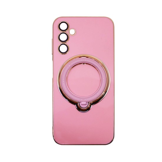 Capa de Silicone Dura com Protetor de Câmera e Anel de Suporte para Samsung Galaxy A14 4g/5g Rosa